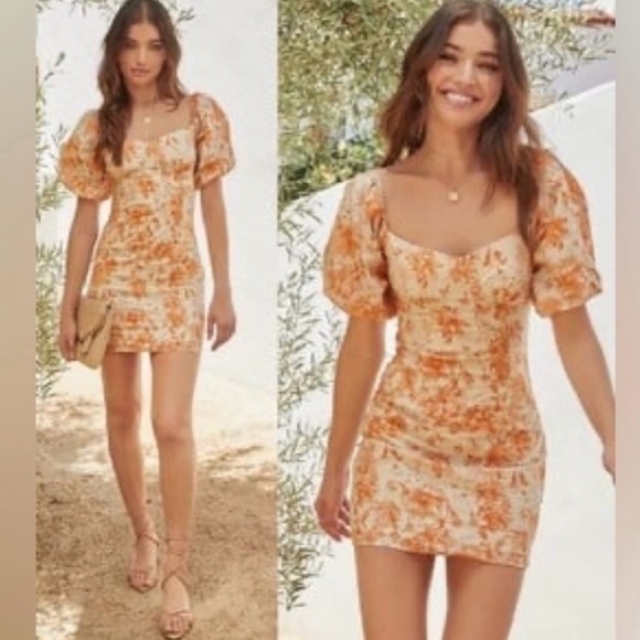 Orange Floral Mini Dress - Picture 1 of 5